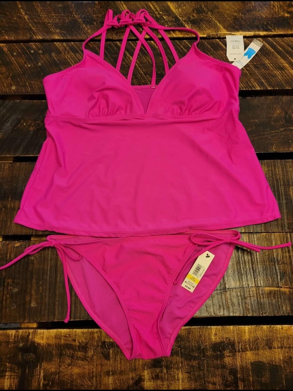 NEW WITH TAGS Womans Hot Pink Strappy Tankini Swim Set Size XLarge